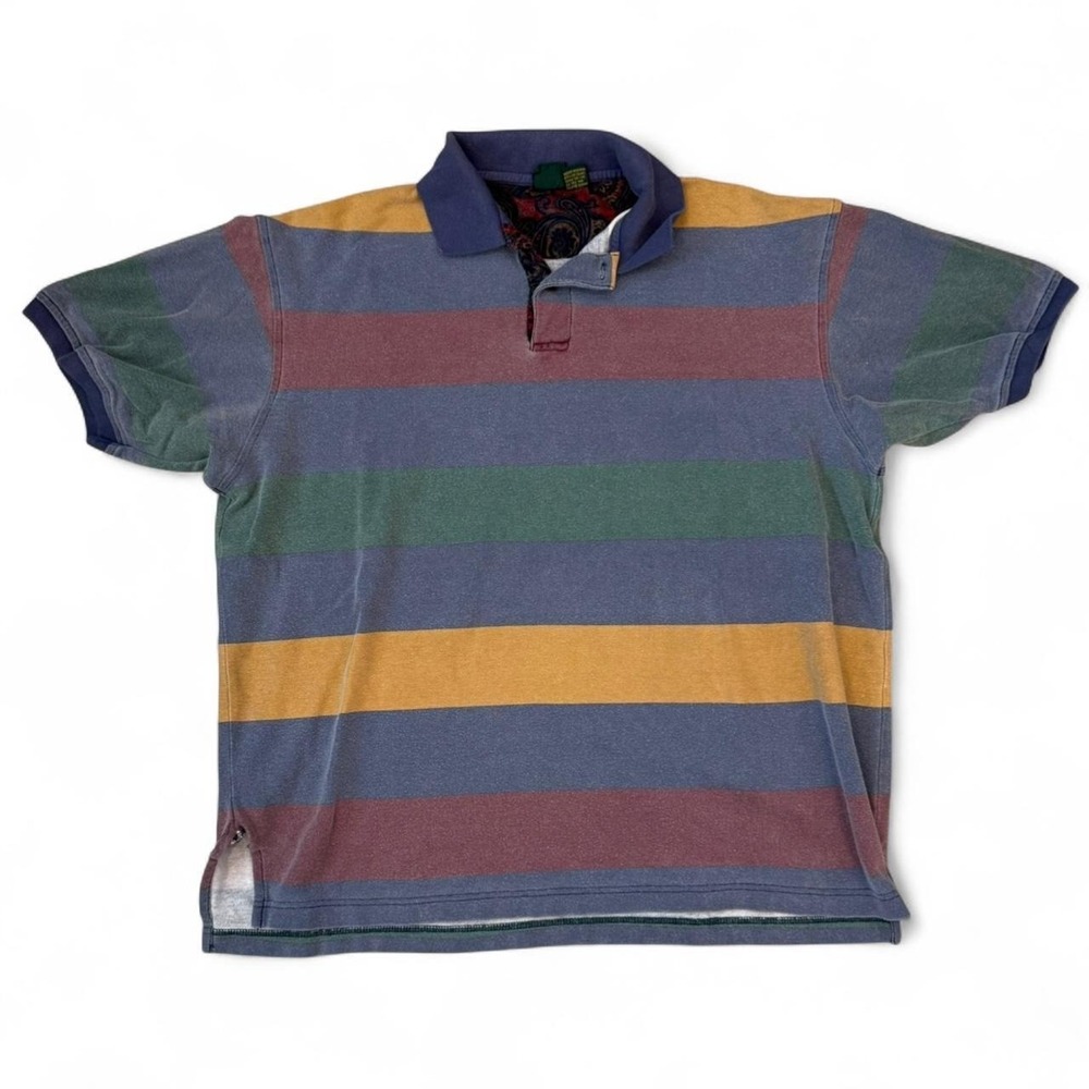 Vintage Club Room Multicolor Striped Polo Shirt Men's Large Preppy Academia 90s